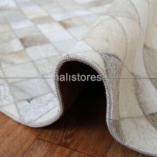 Yuvarlak Deri Patchwork Halı Krem-Kahve (3)