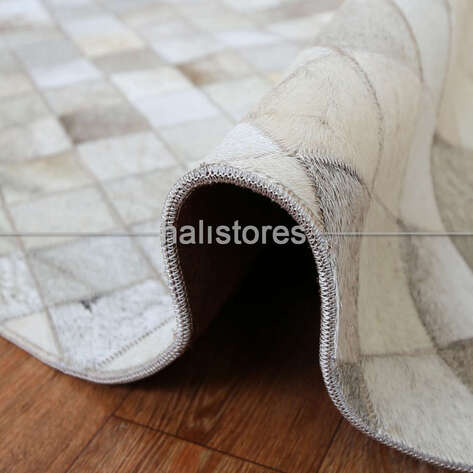 Yuvarlak Deri Patchwork Halı Krem-Kahve - 3