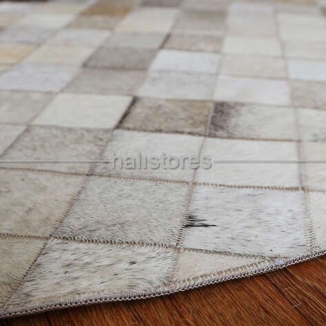 Yuvarlak Deri Patchwork Halı Krem-Kahve - 4