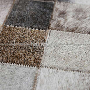 Yuvarlak Deri Patchwork Halı Krem-Kahve (5)