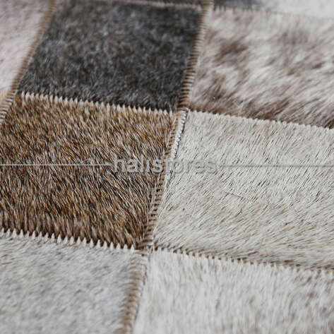 Yuvarlak Deri Patchwork Halı Krem-Kahve - 5