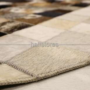 Yuvarlak Deri Patchwork Halı Krem-Kahve Detaylı (4)