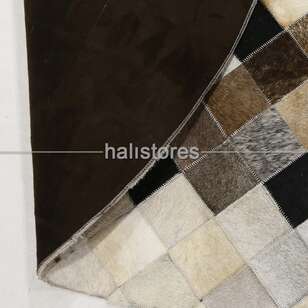 Yuvarlak Deri Patchwork Halı Krem-Kahve Detaylı (5)