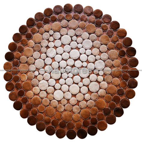Yuvarlak Deri Patchwork Halı Krem-Kahve Geçişli - 1