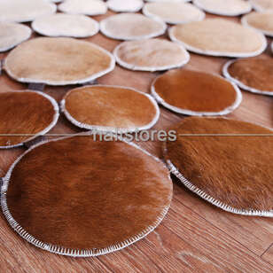 Yuvarlak Deri Patchwork Halı Krem-Kahve Geçişli (5)