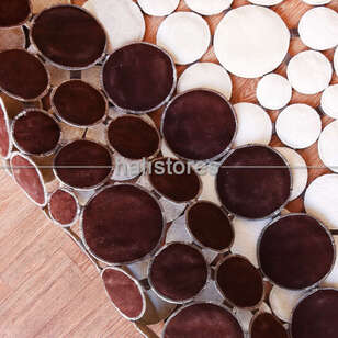 Yuvarlak Deri Patchwork Halı Krem-Kahve Geçişli (6)
