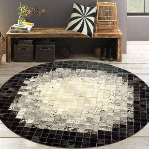 Yuvarlak Deri Patchwork Halı Siyah-Beyaz (2)