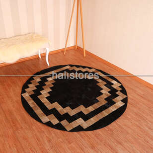 Yuvarlak Deri Patchwork Halı Siyah (2)