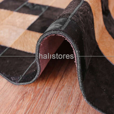 Yuvarlak Deri Patchwork Halı Siyah - 3