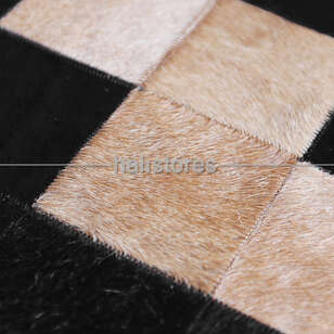 Yuvarlak Deri Patchwork Halı Siyah (4)