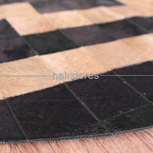 Yuvarlak Deri Patchwork Halı Siyah (5)