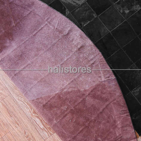 Yuvarlak Deri Patchwork Halı Siyah - 6