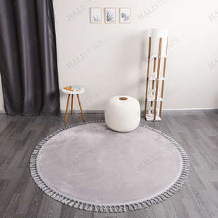 Yuvarlak Gri Peluş Yıkanabilir Halı 