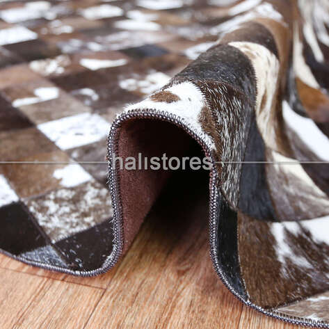 Yuvarlak Koyu Kahve Deri Patchwork Halı - 3