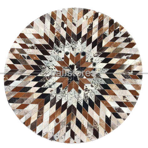 Yuvarlak Özel Tasarım Deri Patchwork Halı - 1
