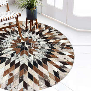 Yuvarlak Özel Tasarım Deri Patchwork Halı (2)