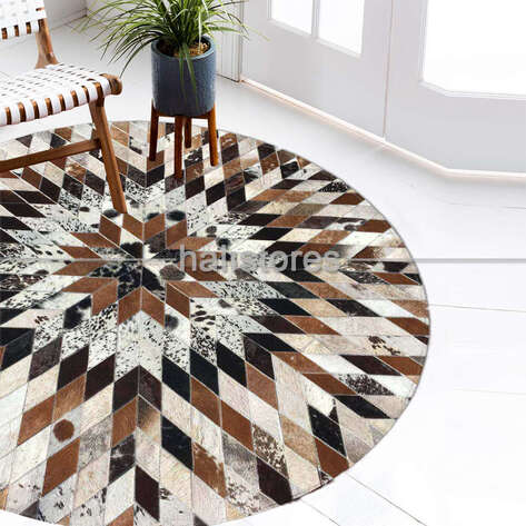 Yuvarlak Özel Tasarım Deri Patchwork Halı - 2