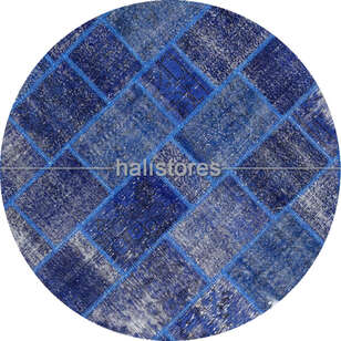 Yuvarlak Patchwork Halı Cross Lacivert (1)