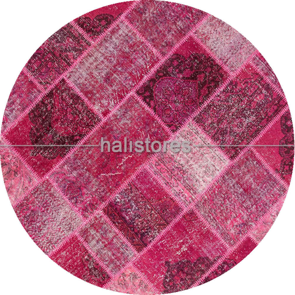 Yuvarlak Patchwork Halı Cross Pembe