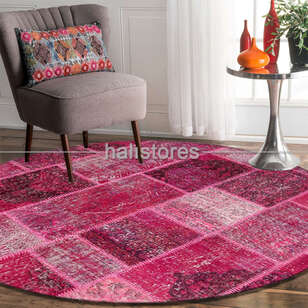 Yuvarlak Patchwork Halı Cross Pembe (2)