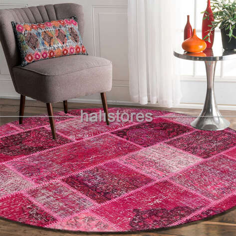 Yuvarlak Patchwork Halı Cross Pembe - 2