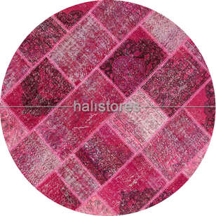 Yuvarlak Patchwork Halı Cross Pembe (1)
