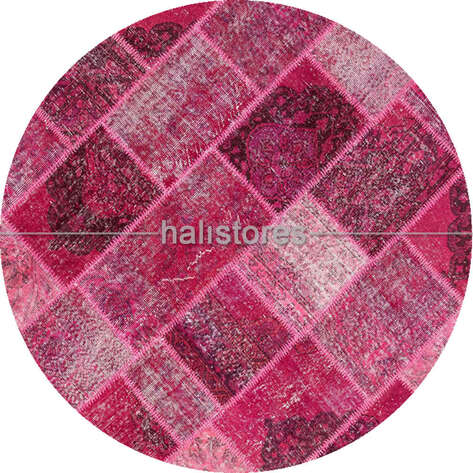 Yuvarlak Patchwork Halı Cross Pembe - 1